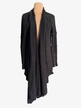 Free People Oversized Knit Cardi Coat Small Black Long Zip Boho Whimsygoth
